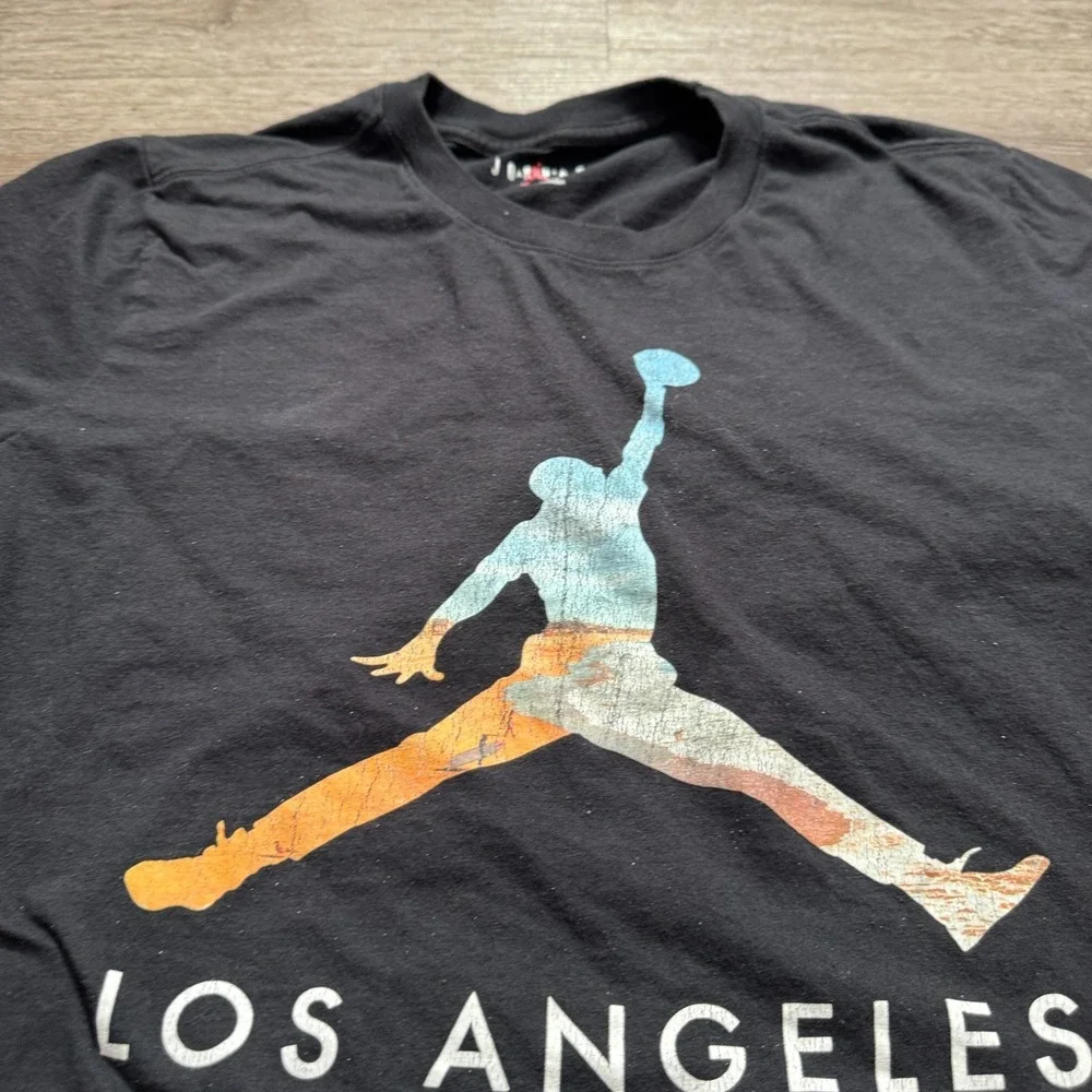 Jordan Shirt Mens Large‎ Black Jumpman Logo Tee Los Angeles Crew Neck Logo
